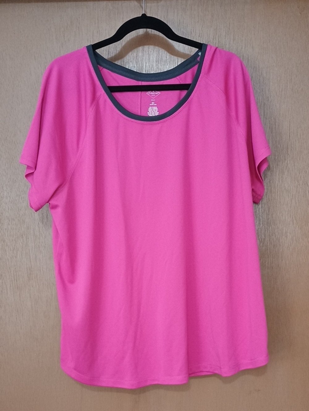St. John's Bay Hot Pink Short-Sleeve Scoop Neck Tee with Gray Trim